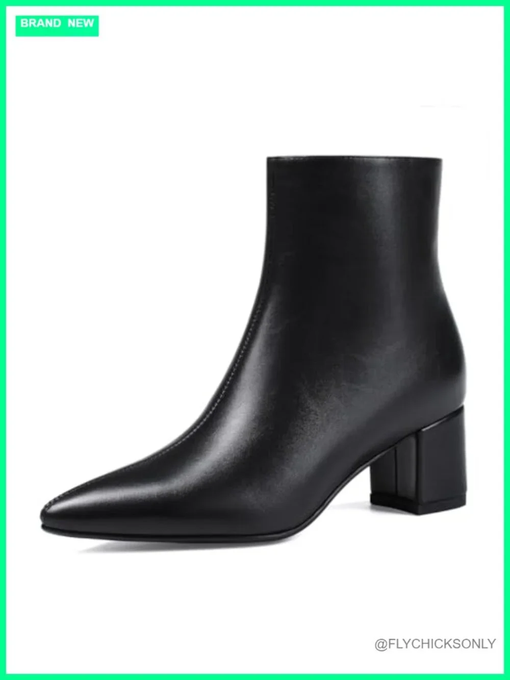 Pointed Toe Chunky Block Heel Ankle Booties Low Heel Zip PU Leather